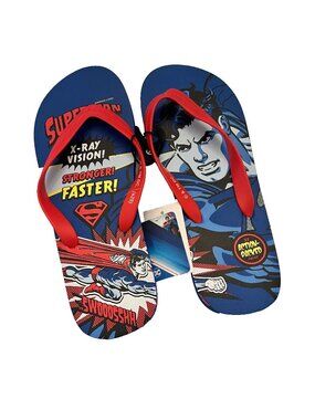 Superman DC Classic Cartoon Flip Flops Blue Red Mens Sz 9 NWT